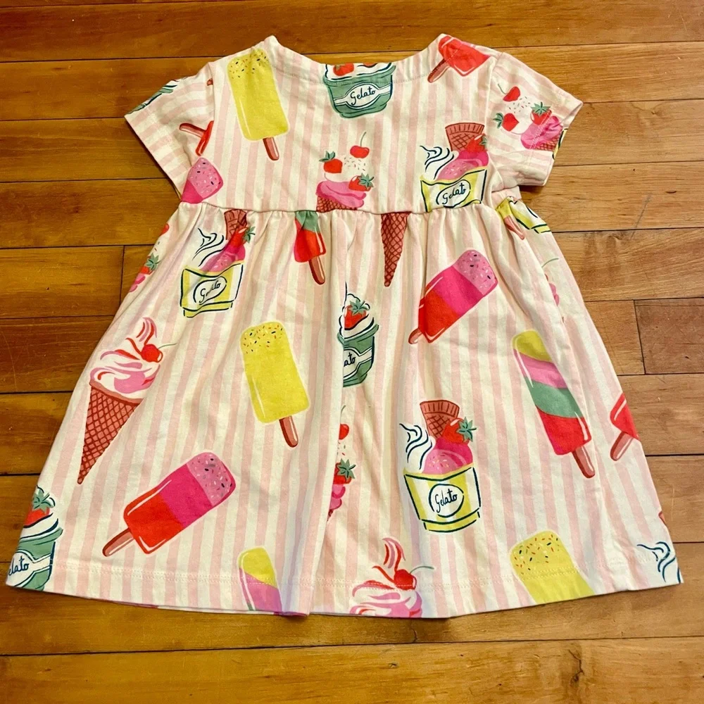 Mini Boden Short Sleeve Printed Tunic in Vintage Pink Ice Cream Stripe - Picture 8 of 8